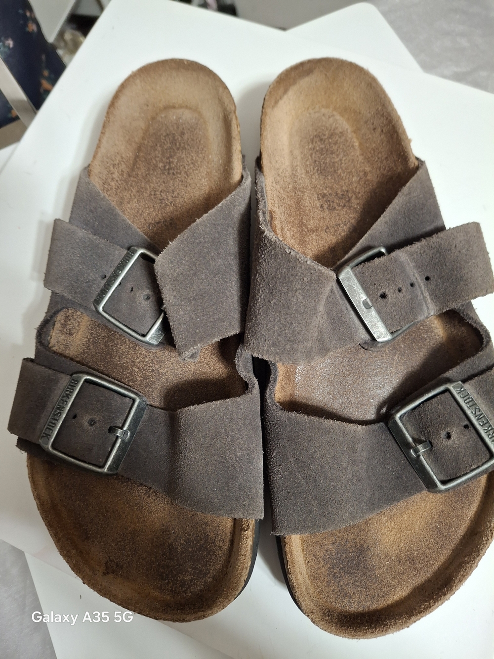 Birkenstock Womens Suede Double-Buckle Slide Sandals - Khaki Gray Sz 6.5